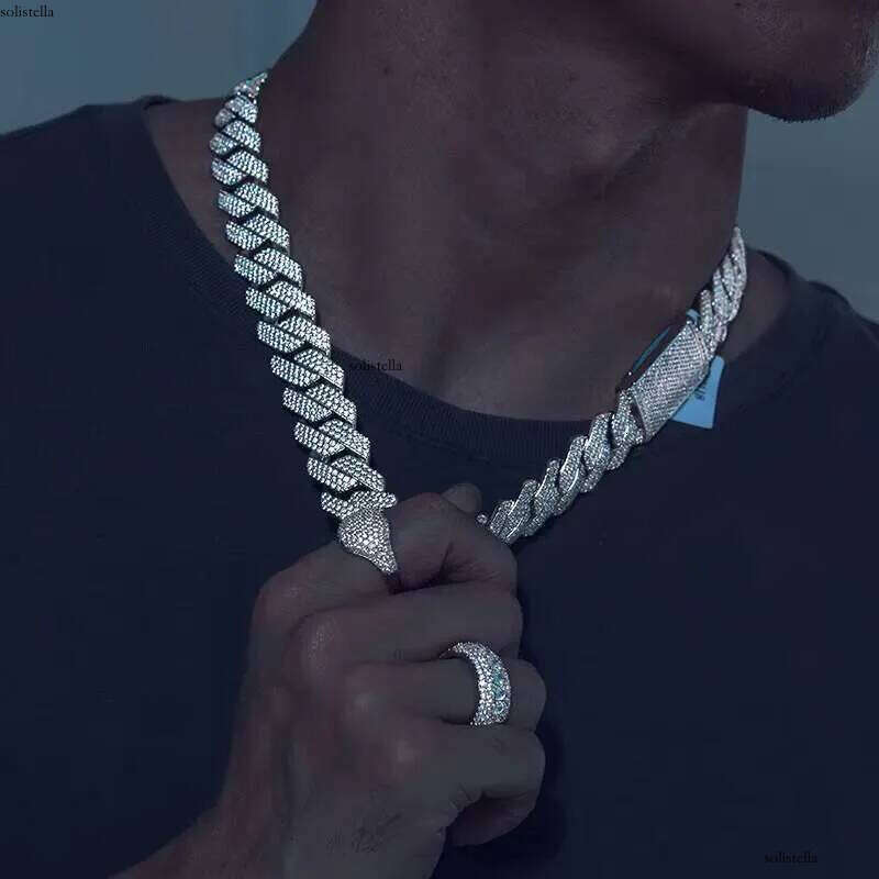 18mm 3 Rows VVS Moissanite Iced Out Link Sterling Sier Lab Dia Hip Hop Jewelry Men Cuban Necklace Chain