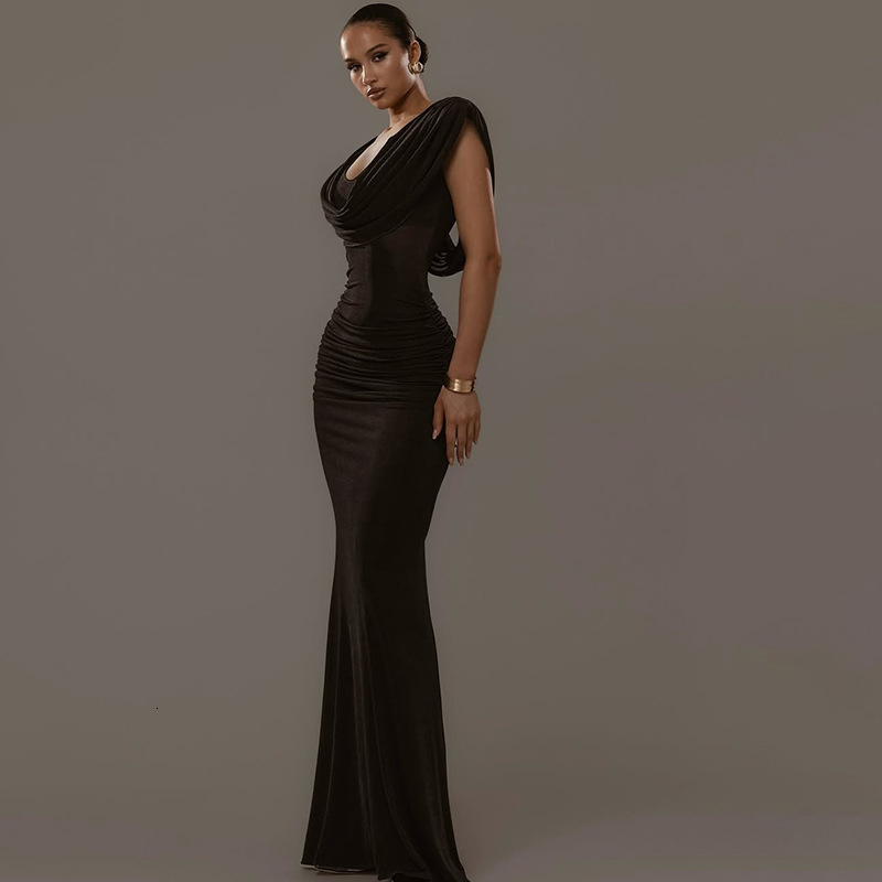 2025 Autumn New Womens Fashion Elegant Waist-Cinching Ruched Design Swing Collar Solid Color Dress