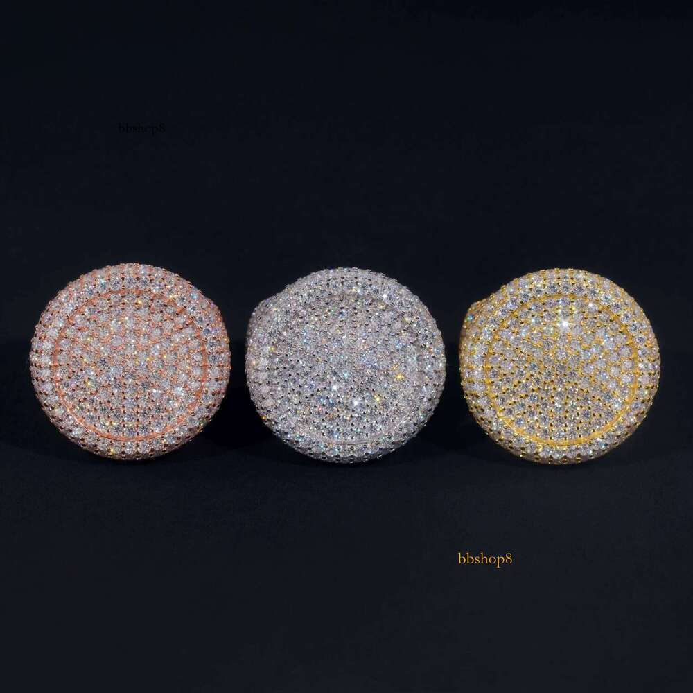 Stock Pass Tester Hip Hop Jewelry Sier Fully Iced Bubble Edge Round Dia Moissanite Men Pinky Ring