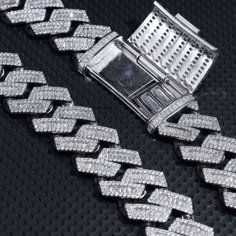 22mm Moissanite Sterg Sier Hip Hop Iced Out Custom Men Necklace Cuban k Chain Gold Plated Jewelry