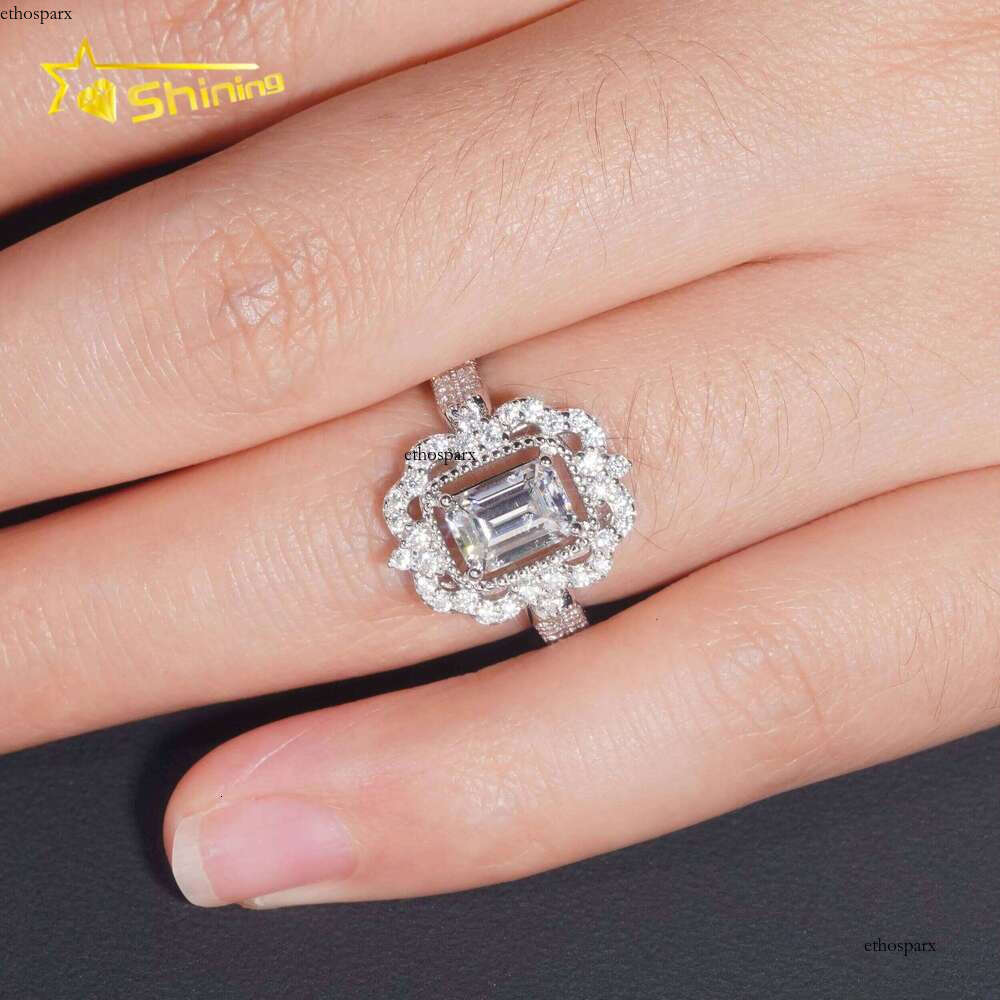 Pass Tester 1ct Emerald Engagement Charm Pearl Silver VVS Wedding Inlaid Ring Women's Jewelry