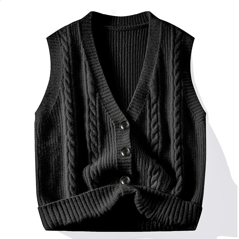 Simple Chic Loose Casual Vest Waistcoat V Neck Knitted Sweater Jacket Striped Sleeveless Oversize Thicken Men Clothing Coat Tops 250809