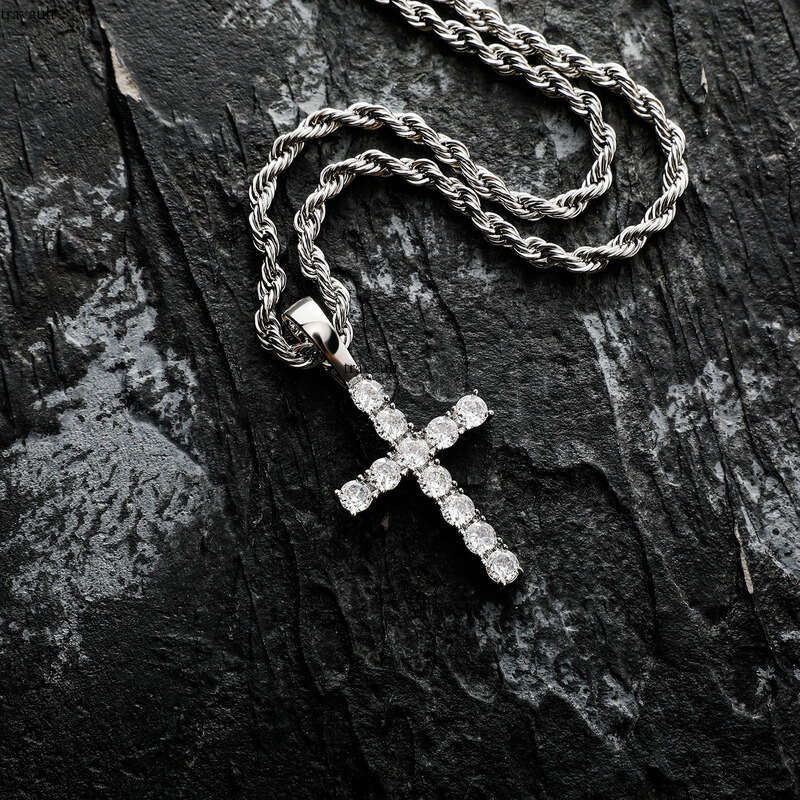 Hip Hop Color-Retaining Plated Maswei Same Style Color Dia Cross Pendant Necklace Unisex Rap Simple Accessories
