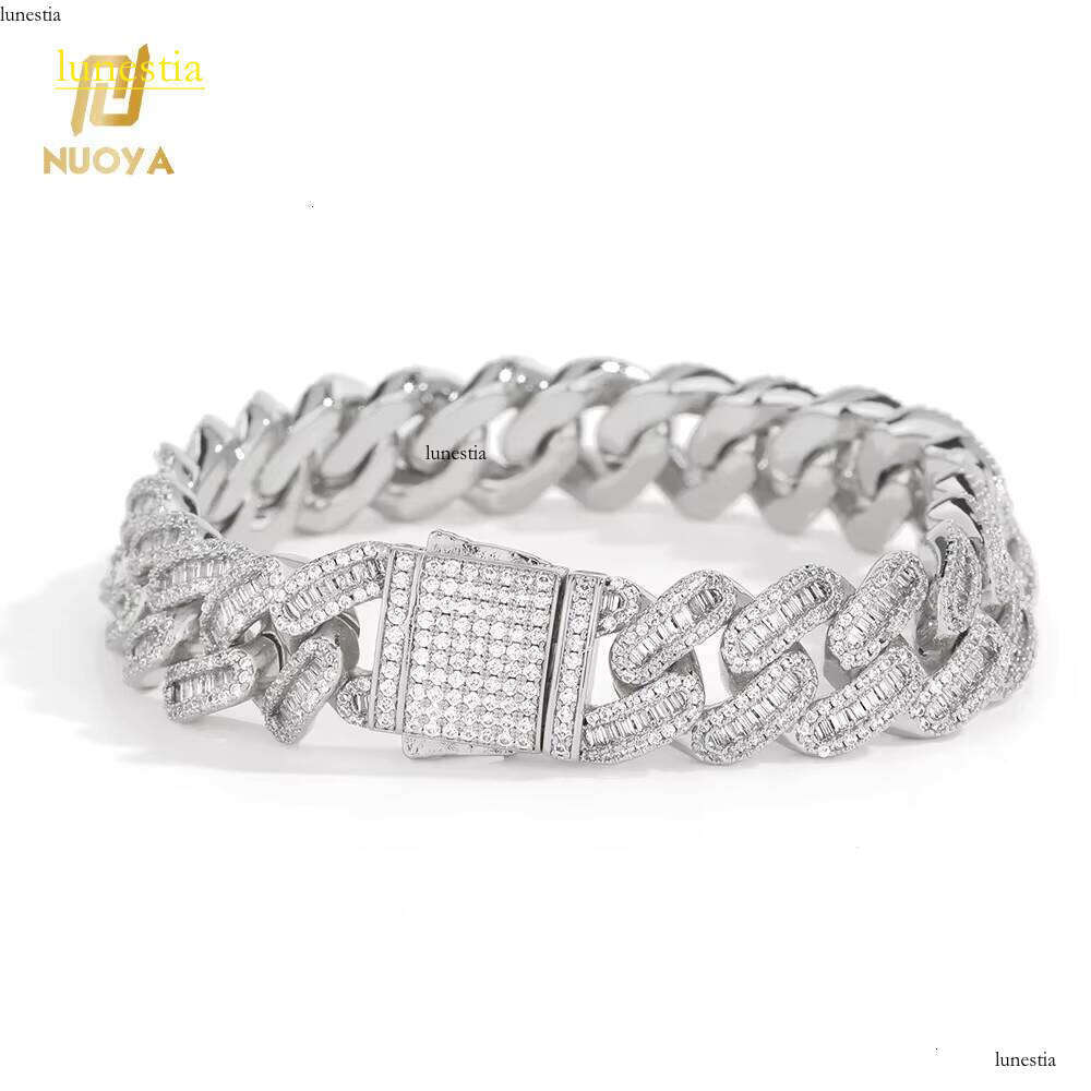 NUOYA 12mm Hip Hop Jewelry Iced Out Dias for Men Women Sier/Gold Plated Mixed Zircon Cuban Chain Bracelet