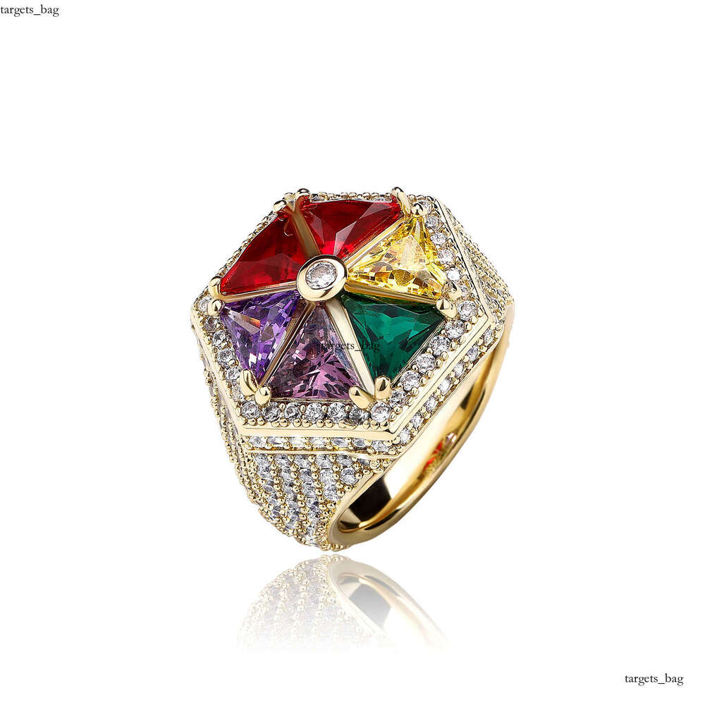 Candy Color Windmill Versatile Personality Jewelry Hexagonal Geometric Inlaid Colorful Zircon Ring Gold Australian