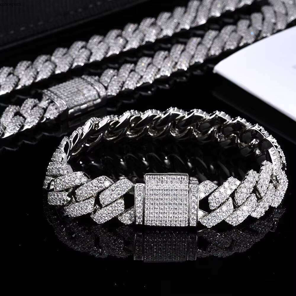 NUOYA High Quality 14MM Bling Dia Chain Necklace for Men Party Gift Customizable Cuban Chains Hip Hop Jewelry