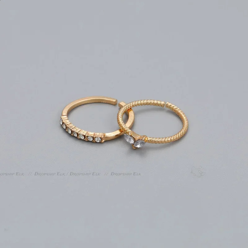 2pcs/set Gold Color Heart Zircon Rings Set for Women Girls Adjustable Minimalism Twist Ring Fashion Jewelry Wedding Gifts 250805