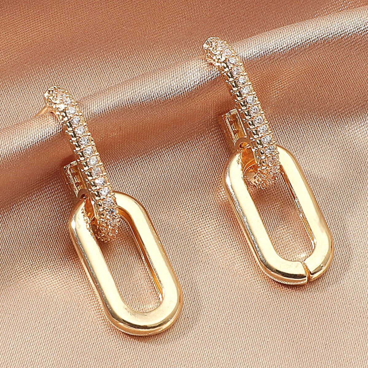Original Minimalist Fashion Personality Copper Micro-inlaid Two-section Double-claspearrings Free Shipping Designer Luxury Jewelry Women's Access