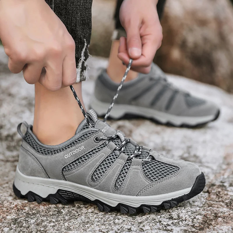 2025 Summer Hiking Shoes Men Plus Size 48 Breathable Mesh Mountaineering Sneakers For Men Outdoor Non-Slip Trekking Shoes Men 250805