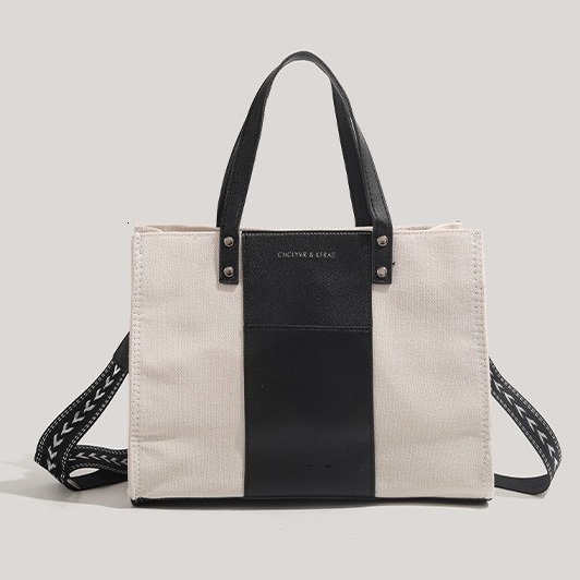 2025 New Black and White Tote Canvas Large Capacity Student Class Commuting Crossbody Bag ddmymoon