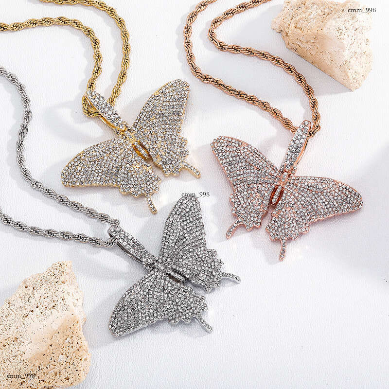 INS Style Bling Super Shiny Alloy Full Dia Butterfly Pendant High-end Women's Necklace