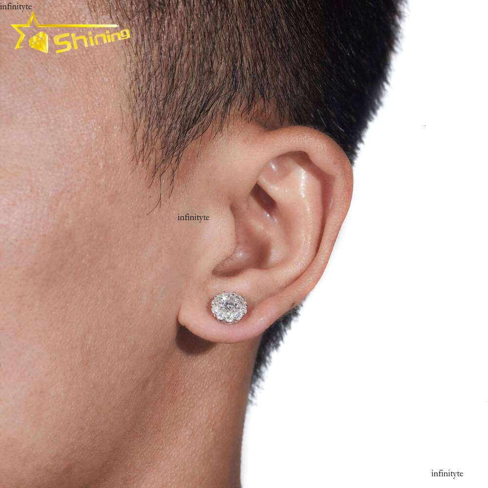 Hip Hop Jewelry Pass Tester GRA Certified Stocks VVS Dia Sterling Sier Cluster Moissanite Stud Earrings