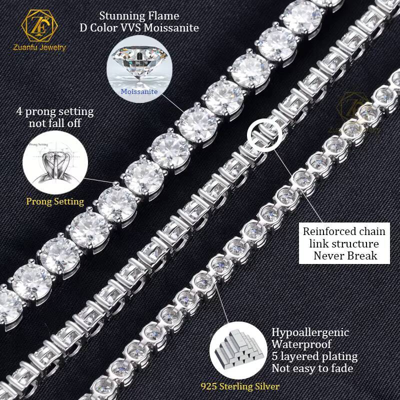 Hot Selling Man Jewelry GRA Certificates 2mm 5mm 6mm Stone VVS Moissanite Diamond Tennis Bracelets for Gift