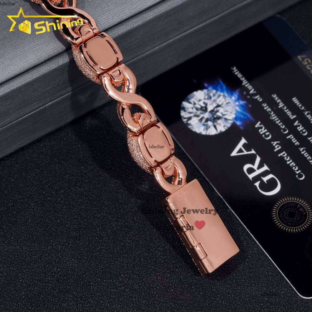 New Trendy Iced Out 12MM Evil Eye Infinity Link Cuban for Men Moissanite Dia Rose Gold Hip Hop Charms Bracelet