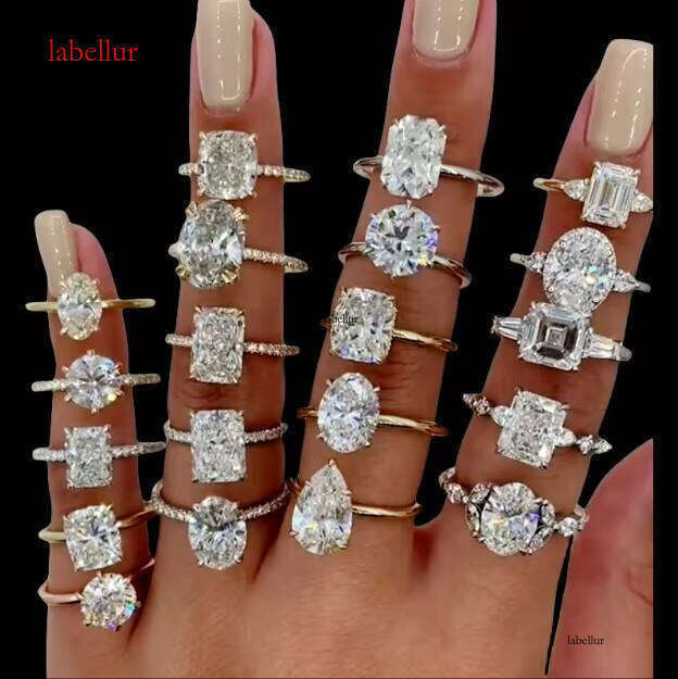 Premium Jewelry Sterling Silver Engagement VVS Fancy Cut GRA Zircon Women's Ring