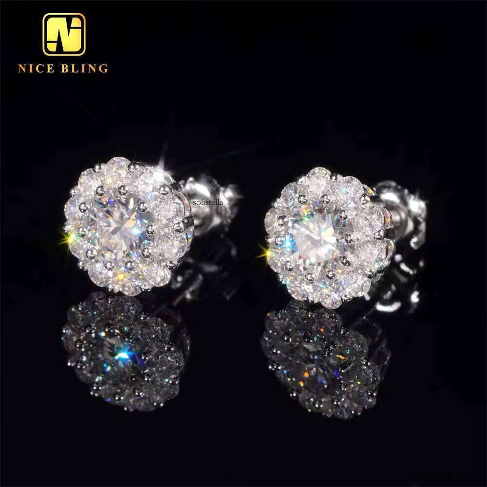 New Arrival Hip Hop Design VVS Dia Sterling Sier Cluster Moissanite Stud Earrings