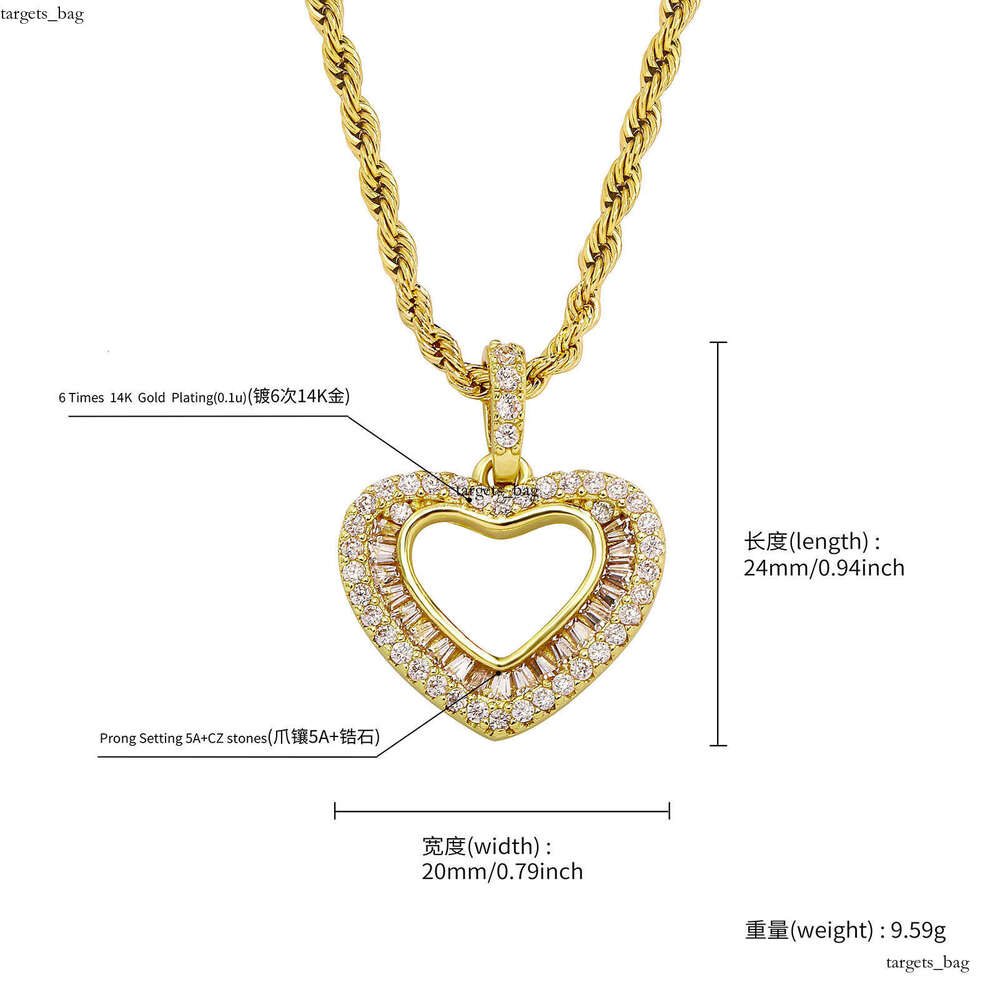 Hollow Heart Braided Moissanite chain Hip-Hop Accessories Sweater Chain Women Pendant Necklace Jewelry