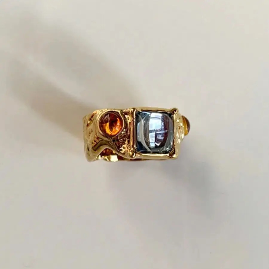 Chic Colorful Crystal Ring For Women Vintage Baroque Premium Gold Color Multicolor Stone Metal Irregular Ring Unique Gift 250805