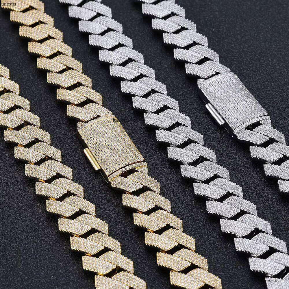 NUOYA Hip Hop Jewelry White Gold Miami Link for Women 15mm 4 Rows Iced Out Dia Prong Cuban Chain Bracelet