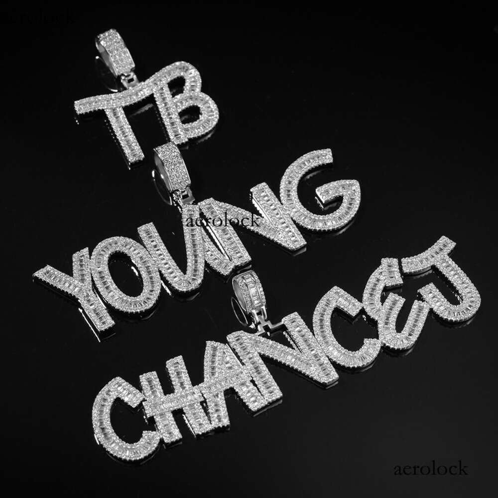 Hip Hop Rap Sterling Silver Inlaid Moissanite chain English Letter Pendant Personality Creative Number Splicing Sweater Chain Necklace Trendy