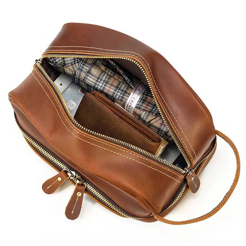 Fashion High Quality Small Crazy Horse Leather Wallet Storage Washing Make Up Bag For Travel toiletry bag