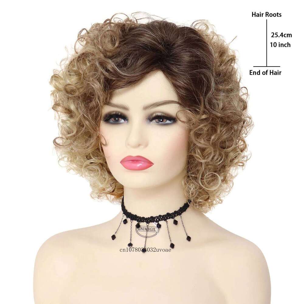 Synthetic Curly Short for Women Blonde with Bangs Sandy Grease Ombre Wigs Halloween Costume Wig Cosplay