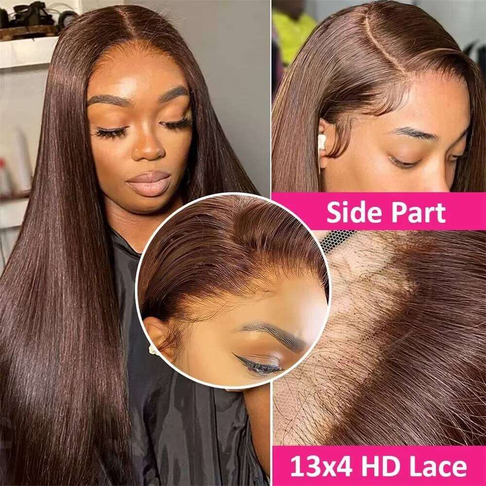 Chocolate Bone Straight Front Vieamese Human Hair 13x6 Hd Lace Frontal Wig Pre Plucked Brown Bleached Wigs