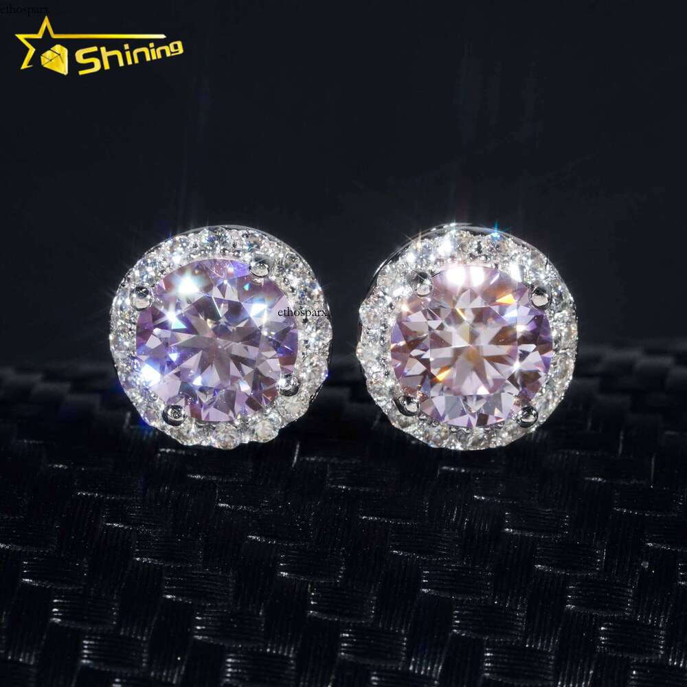 RTS Pass Dia Tester Classic Hip Hop Jewelry Sterling Sier Gold Plated 6.5mm Colored VVS Moissanite Stud Earrings