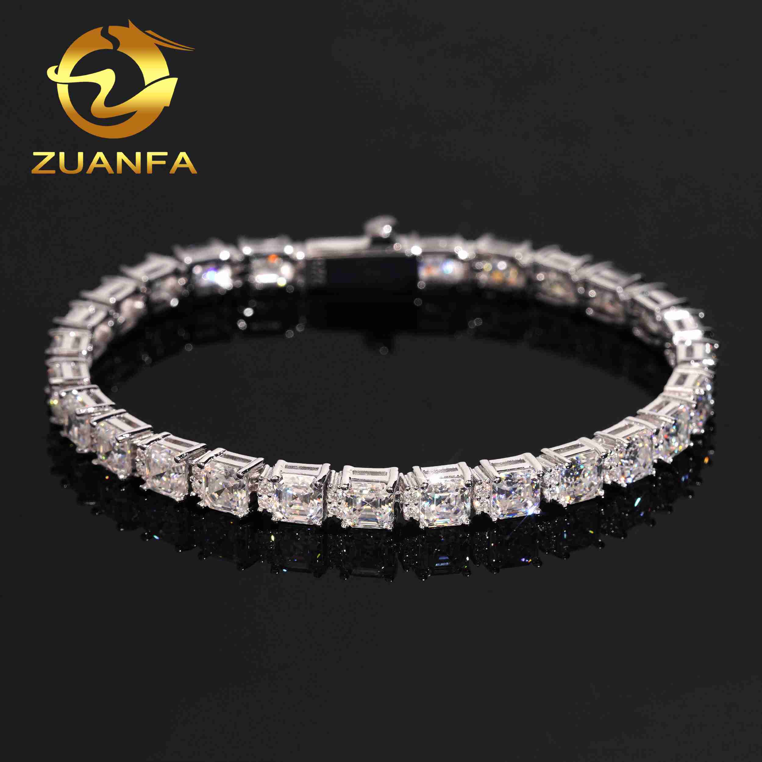 Hip Hop Moissanite Jewelry 5*5mm Asscher Cut Iced Out Bracelet Women Men 925 Silver Diamond Tennis Bracelet Pass Diamond Tester
