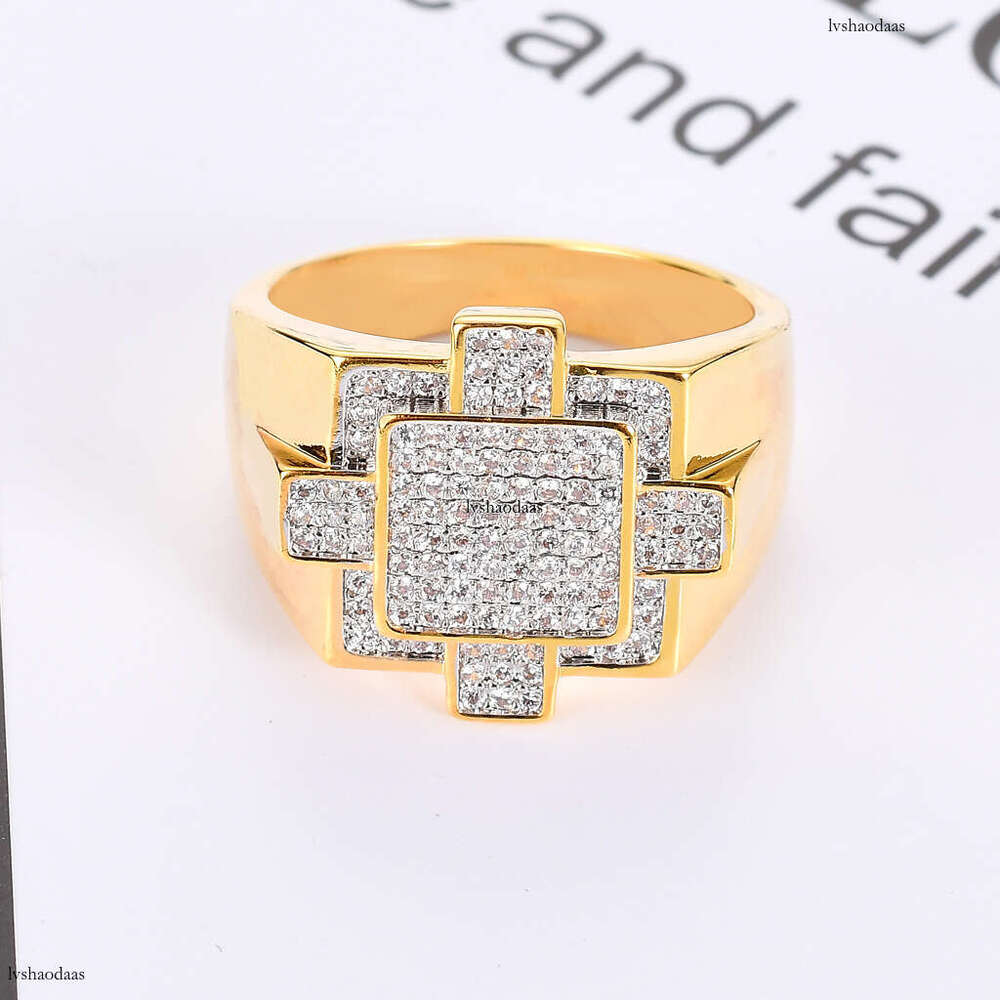 New Hip-Hop Men's AAA High-Grade Zircon Creative Geometric Bling CZ Ring