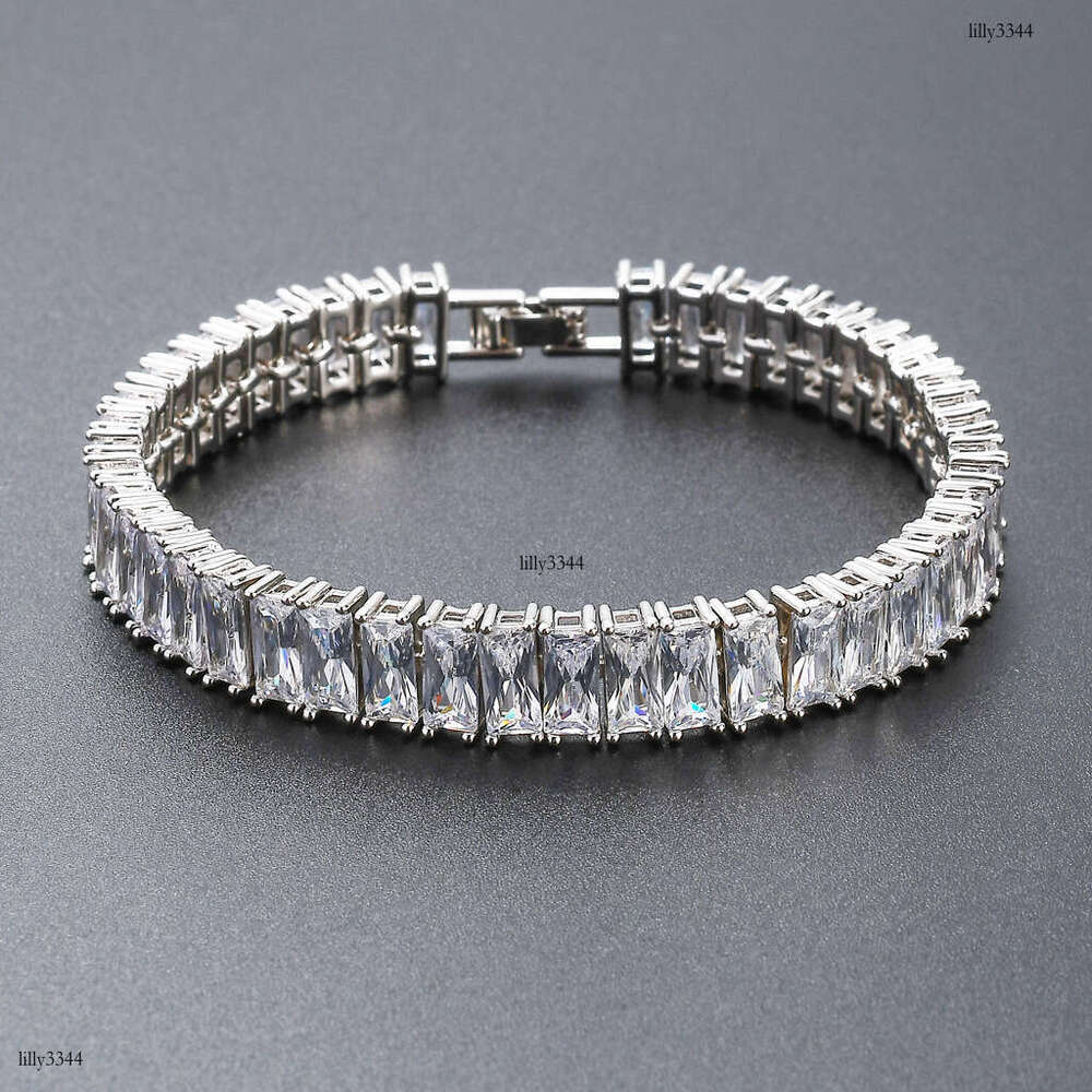Sterling Silver Micro-Inlaid Square Zircon Row Hip-Hop Punk Trendy Brand Men's Bracelet