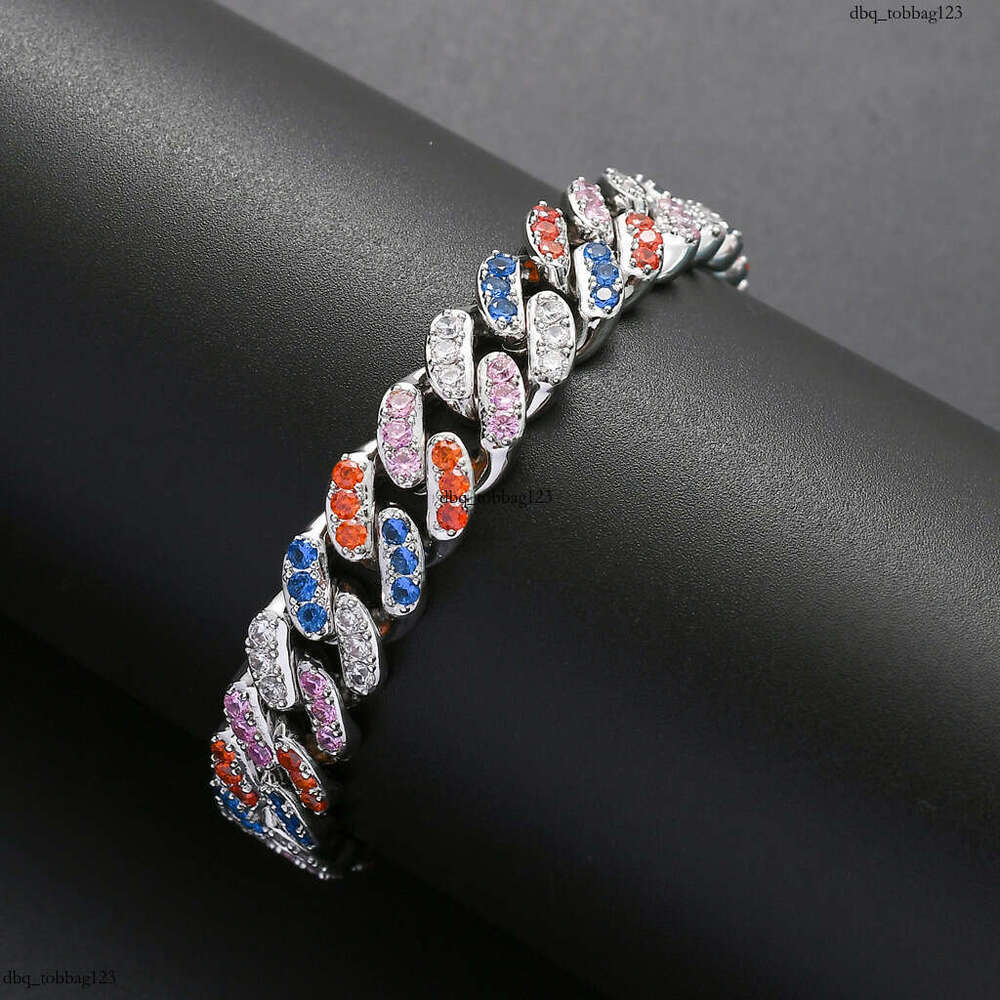 Bracelet 12mm Micro Paved 4 Color Zircon Cuban Chain Men's Hip Hop Trendy Accessories