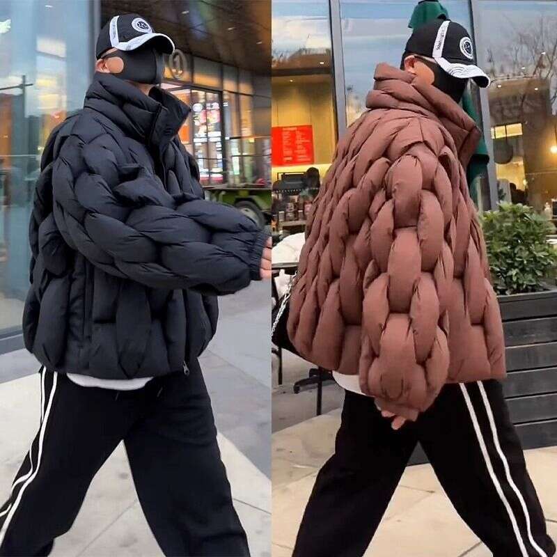 Clothing Men's Winter New Stand Collar Loose Warm Thickened Solid Color Couple Style Puffer Jacket Cotton Coat