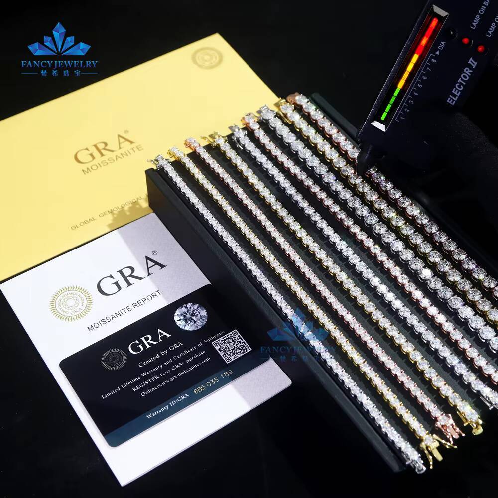 Large Stock Hip Hop 2.0mm-5.0mm VVS Moissanite Diamond 925 Silver Iced Tennis Chain Bracelet Pass Diamond Tester From Stock