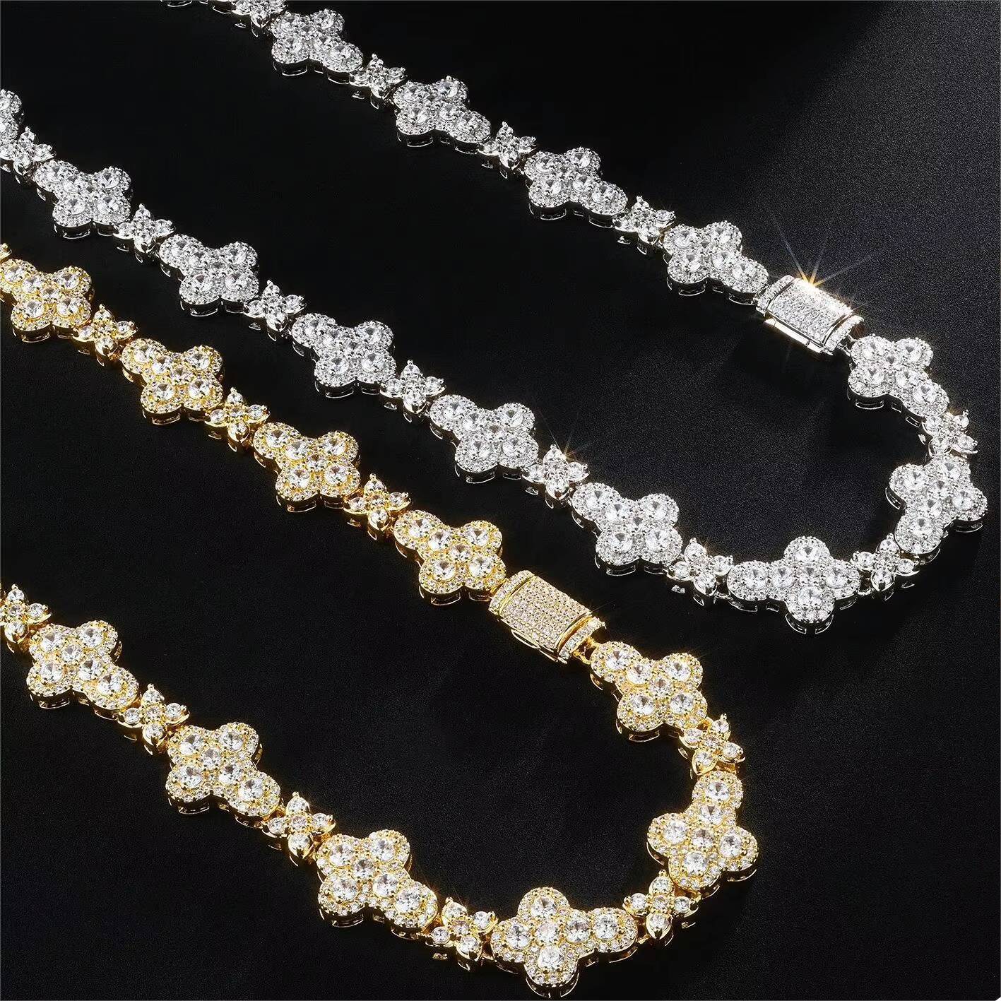 Fashion White Gold 10mm 13mm 925 Sterling Silver VVS Moissanite Diamond Iced Star Cross Link Chain Necklace Moissanite Necklaces