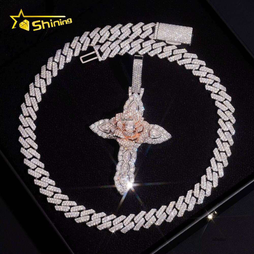 Solid Heavy Duty Two-Tone VVS Hip-Hop Sier Iced Out 3D Moissanite Cross Pendant