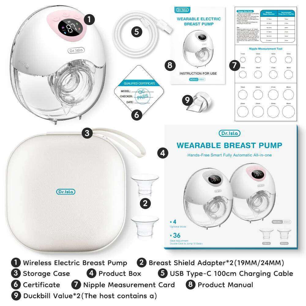 MAMIJOY Wearable Electric Pump 4 Modes 36 Suction Levels Hands Free Breast Pumps Milk Collector with 19/24mm Flange EB50