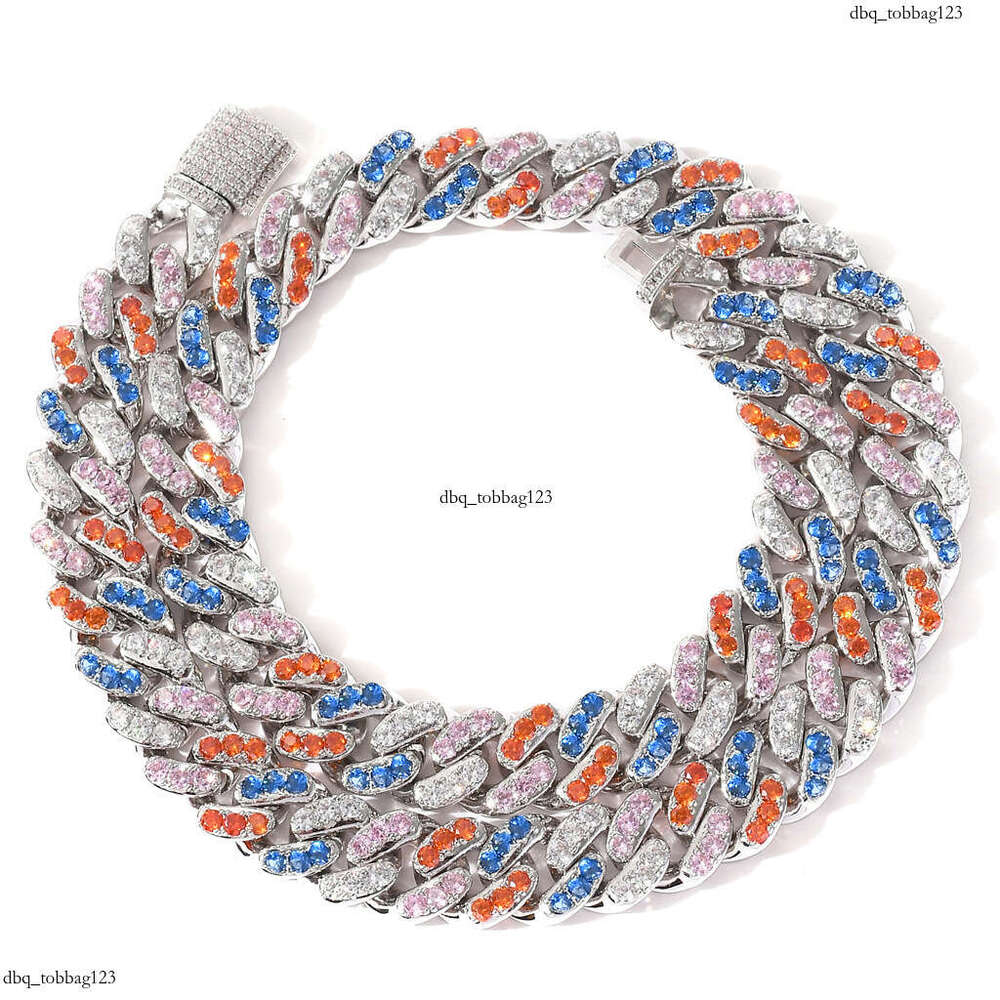 New 12mm Micro Paved 4-Color Moissanite chain Cuban Chain Necklace Hip-Hop Accessories