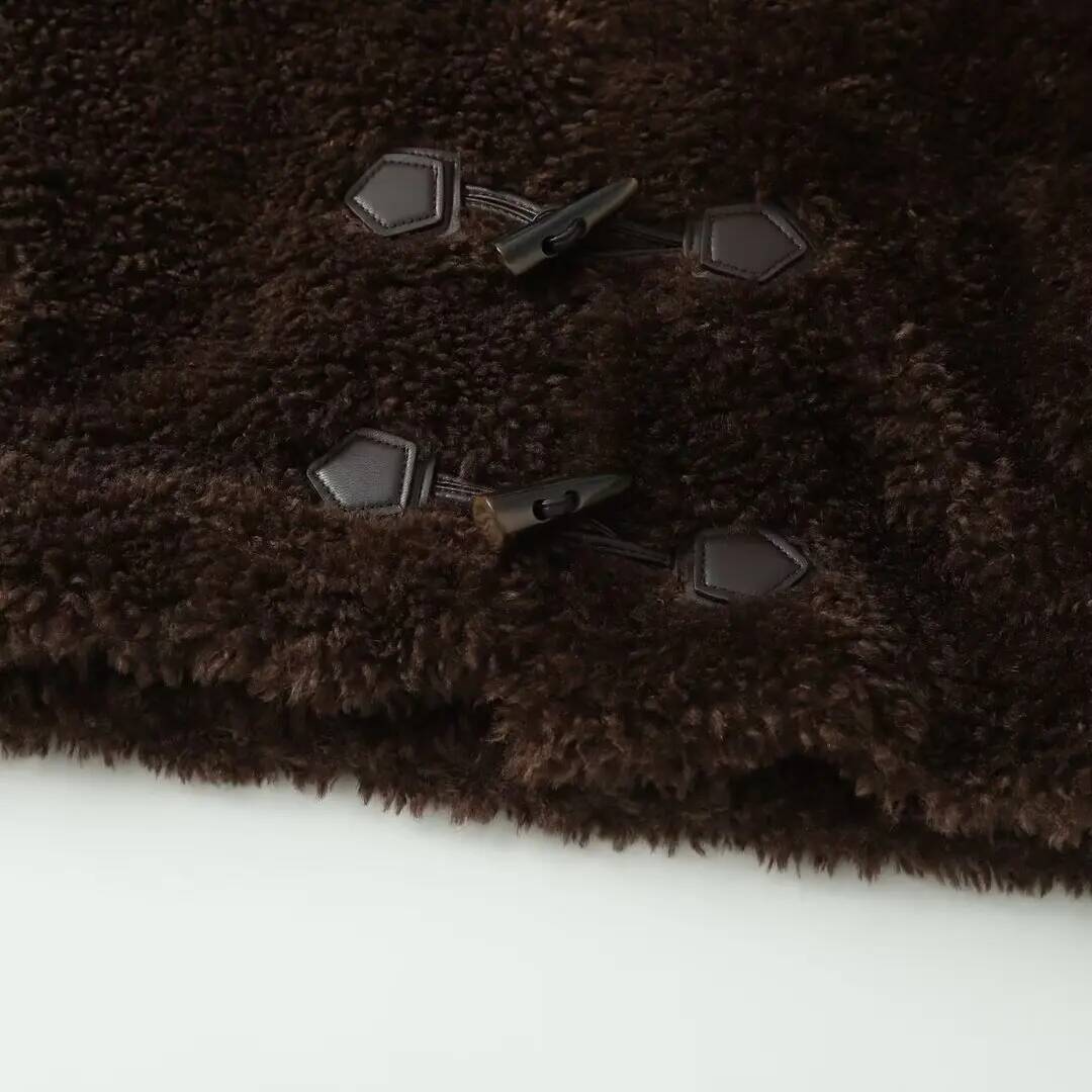 2025 AZRAF Fashion European And American Style Summer New Product Imitation Fur Hoodie Short Horn Button Coat Outerwear Mujer