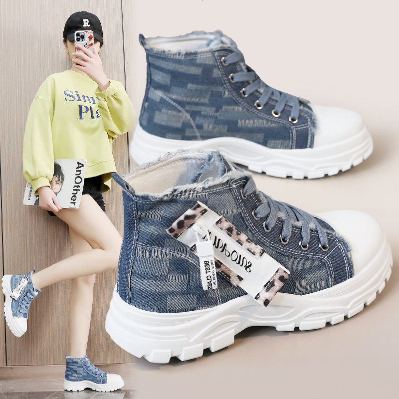 2025 new canvas high top women's shoes breathable thick sole height increasing casual shoes designer Martin sports boots