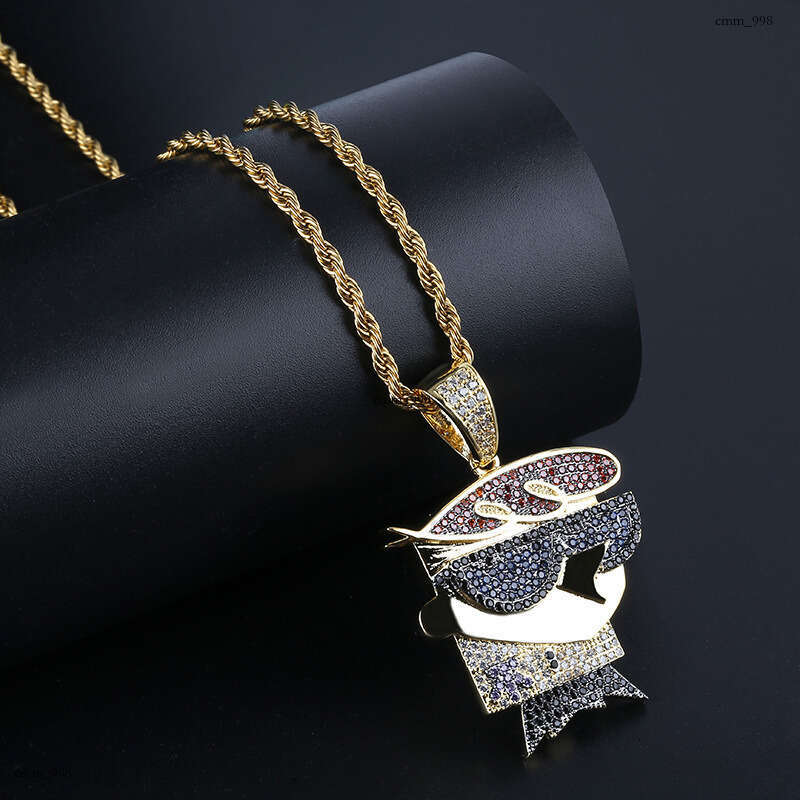 Hip Hop Cartoon Character Dexter Pendant Micro Paved Moissanite chain Men's Necklace