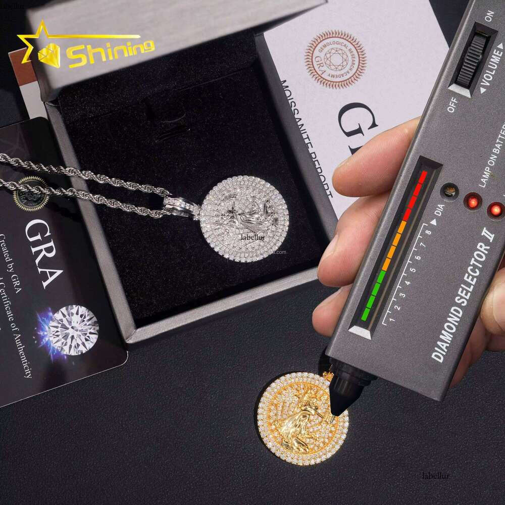 Pass Tester Wholesale Jewelry Hip Hop Iced Out Religious VVS1 Moissanite Dia S Sier Round Jesus Pendant