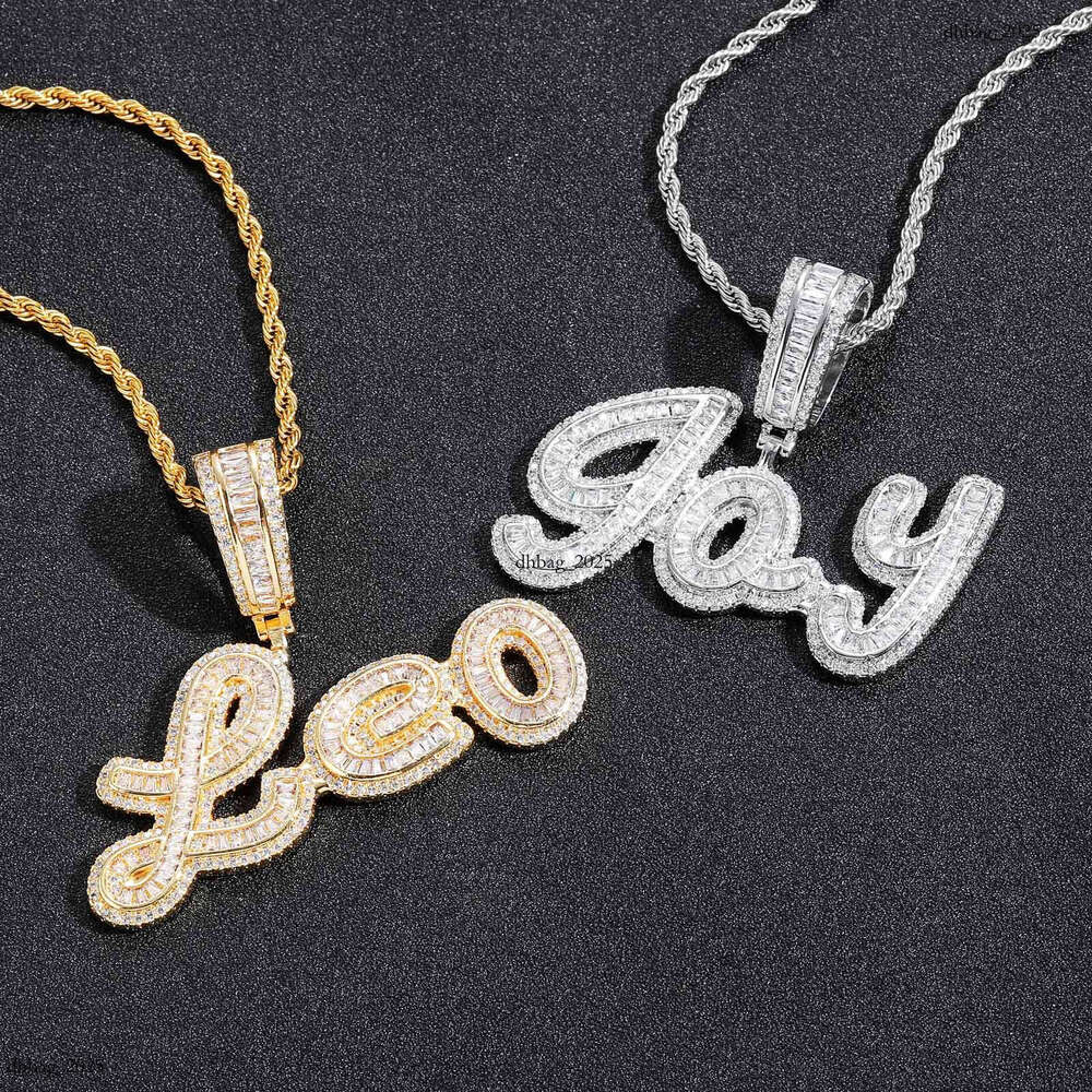 Hip Hop Patchwork Pendant Inlaid with Moissanite chain Trapezoidal Signature Uppercase and Lowercase Letter Necklace Personalized Rap Accessories