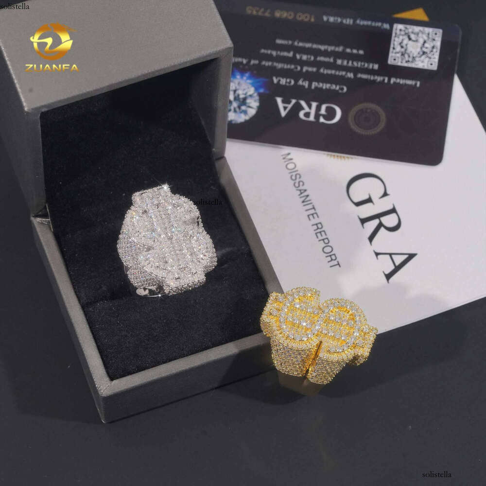 Sier mens rings fine iced out vvs moissanite custom hip hop lab dia jewelry dollar ring