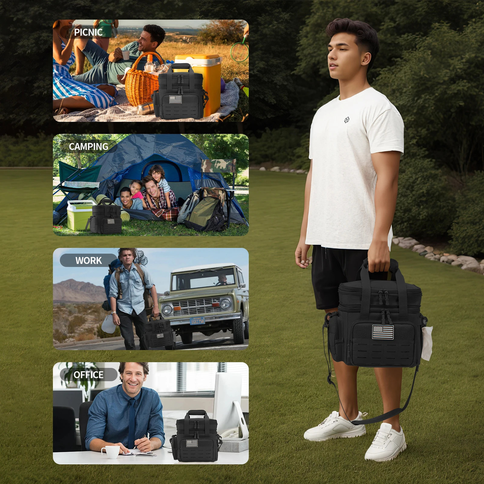 18L Tactical Lunch Box for Men Expandable Heavy Duty Insulated Cooler Bag Leakproof Thermal Bag Work Camping Outdoor Picnic 250804