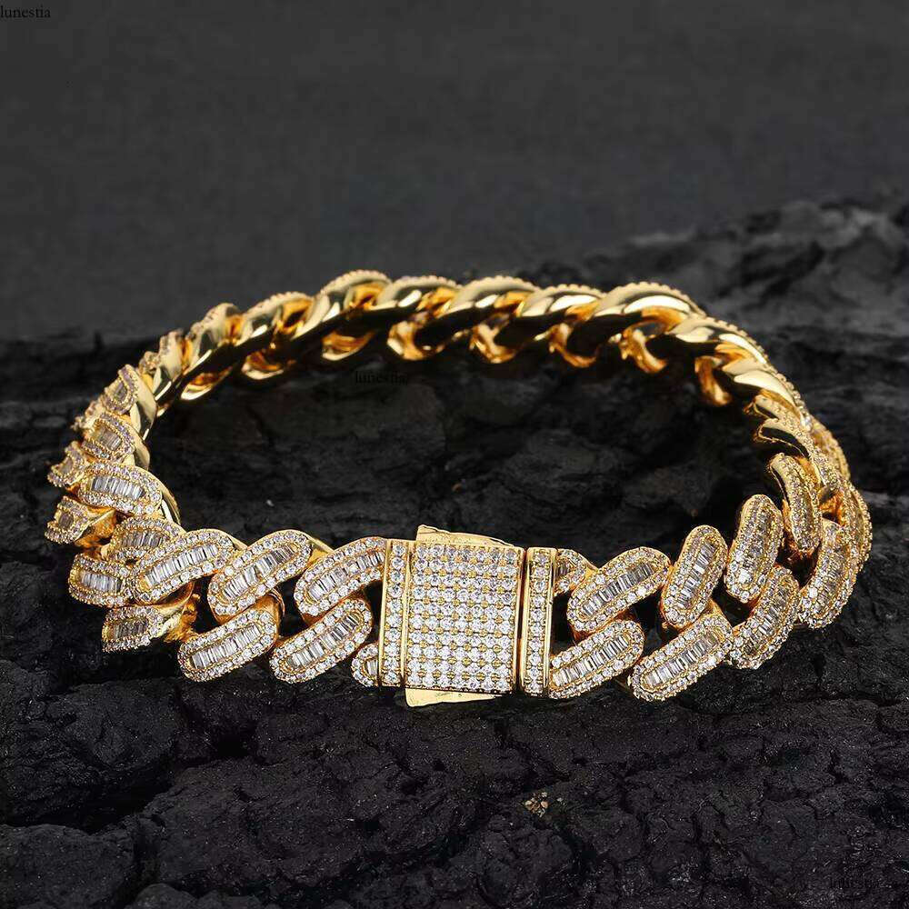 Hip Hop Jewelry Gold Plated Iced Out Chain Micro Pave Shiny Dia Cuban Link Bracelet for Women