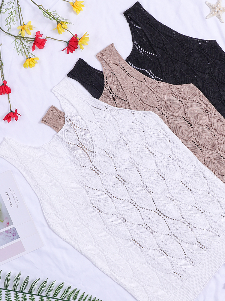 Designer Clothing Knitted Sweater Women's Leaf Pattern Vest