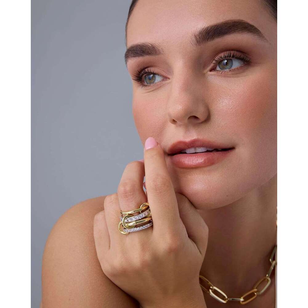 14K Gold Plated Interlocked Stackable Rings for Women Statement Mixed Metals Multi Ring Stack - Cubic Zirconia Two-Toned Connected Bands Stacking Jewe