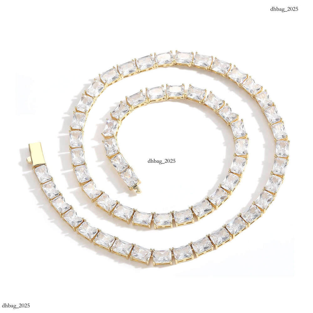 INS Hip-Hop Rectangular Moissanite chain Necklace Personality Simple Tennis Street Style Unisex Layered Clavicle Chain