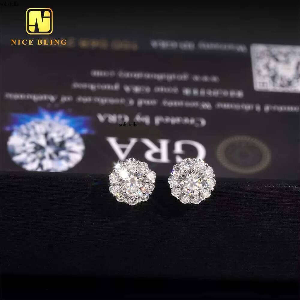 New Arrival Hip Hop Design VVS Dia Sterling Sier Cluster Moissanite Stud Earrings